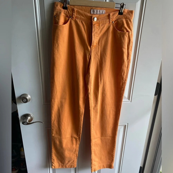 Dismero Denim Pants Made In Italy Jeans Size 33 Orange Bright Skinny Colorblock - Picture 1 of 13